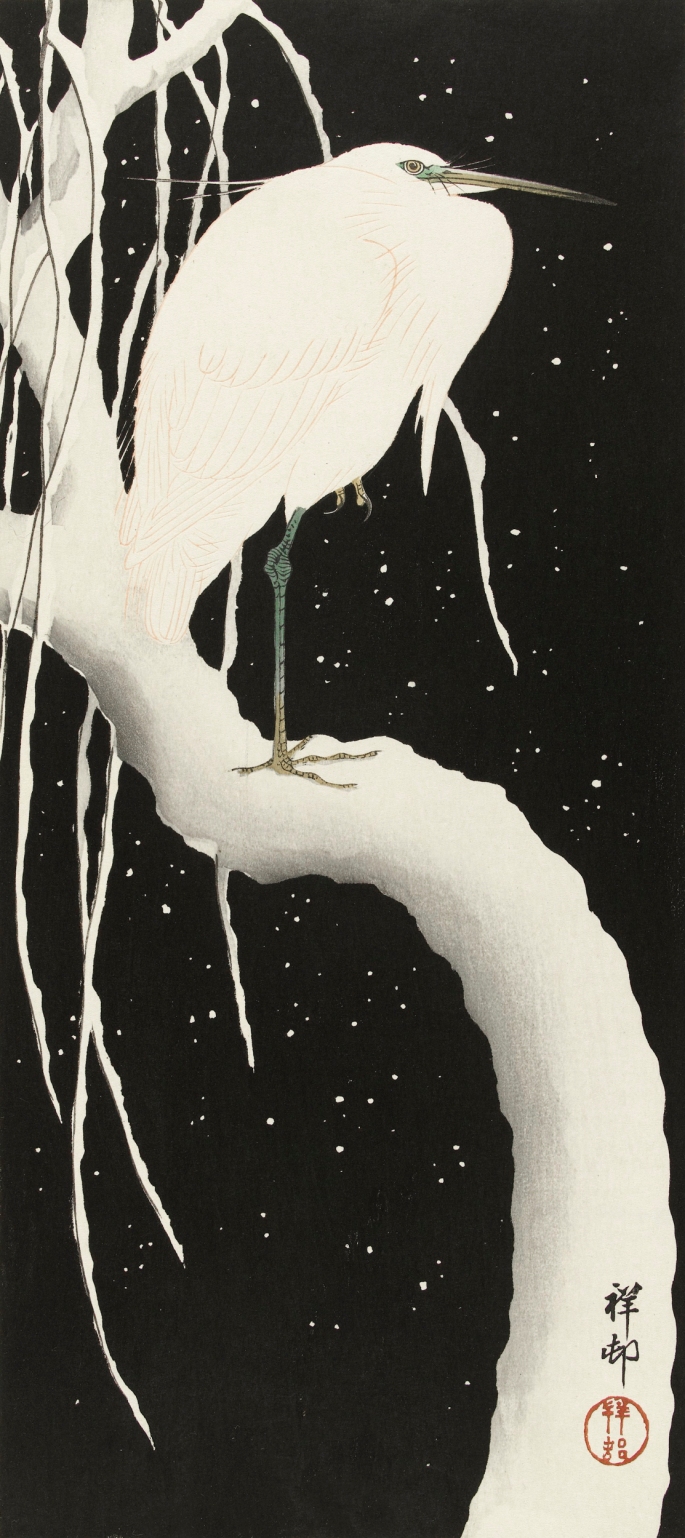 Heron in snow (1925-1936) by Ohara Koson (1877-1945)